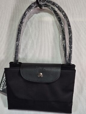 Longchamp Black Small Nylon Tote with Leather Flap